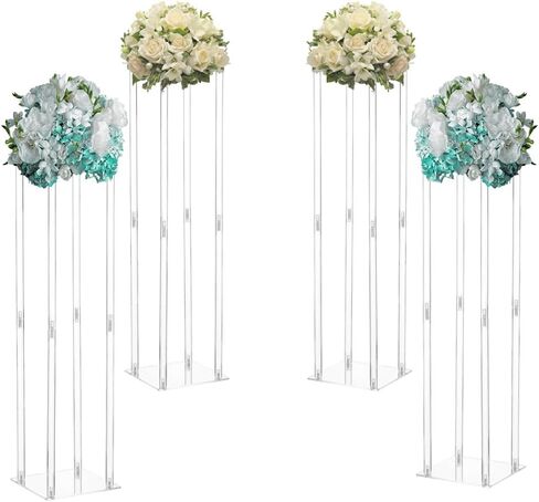Algasan Acrylic decorative flower stand for Centerpieces Wedding Tabletop Geometric Centerpiece Stand-Floor Column Display Stand for Wedding Ceremony Party Reception Decoration (39.37in TALL 4PCS) in Saudi Arabia