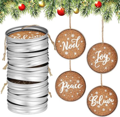 12 Pieces Christmas Mason Canning Jar Lid Tree Decorations Farmhouse Christmas Ornament Galvanized Rustic Hanging Decoration Jar Lid XmasTree Decor for Christmas Decoration with Peace Joy Noel Believe in Saudi Arabia