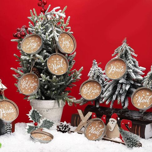 12 Pieces Christmas Mason Canning Jar Lid Tree Decorations Farmhouse Christmas Ornament Galvanized Rustic Hanging Decoration Jar Lid XmasTree Decor for Christmas Decoration with Peace Joy Noel Believe in Saudi Arabia