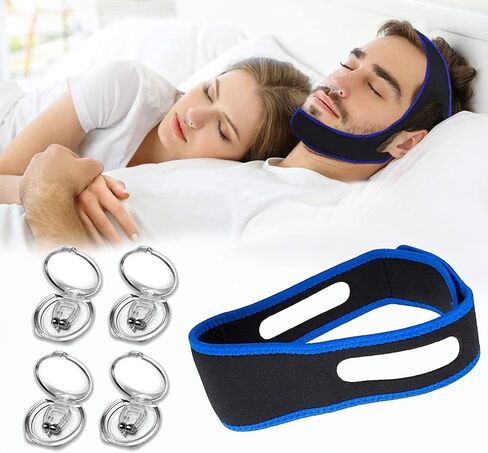 حزام الذقن المضاد للشخير - حل فعال للشخير 4 أحجام فتحات الأنف للشخير - إيقاف الشخير قابل للتعديل للرجال والنساء - جهاز تقليل الشخير in Kuwait