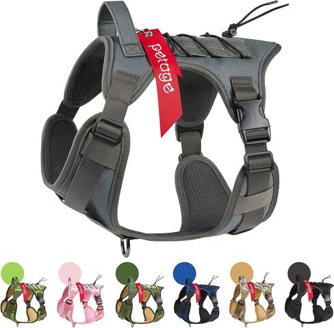 PETAGE Tactical Dog Harness for Small Medium Large Dogs No Pull Adjustable Soft Padded Dog Vest Reflective No-Choke Pet Oxford Vest with Easy Control Pet Vest Military Service Dog Harnesses( Grey XL) in Kuwait