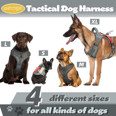 PETAGE Tactical Dog Harness for Small Medium Large Dogs No Pull Adjustable Soft Padded Dog Vest Reflective No-Choke Pet Oxford Vest with Easy Control Pet Vest Military Service Dog Harnesses( Grey XL) in Kuwait