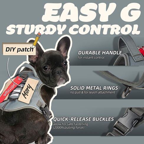 PETAGE Tactical Dog Harness for Small Medium Large Dogs No Pull Adjustable Soft Padded Dog Vest Reflective No-Choke Pet Oxford Vest with Easy Control Pet Vest Military Service Dog Harnesses( Grey XL) in Kuwait