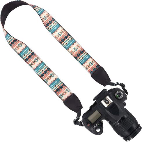 ولفن حزام كتف للرقبة للكاميرا بنمط مخطط متوافق مع جميع كاميرات DSLR/SLR/الرجال/النساء وغيرها، نمط اسود وابيض in Kuwait