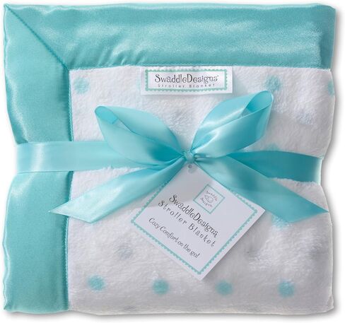 SwaddleDesigns Stroller Blanket, Cozy Plush Baby/Toddler Blanket, 30x40 inches, Pastel Blue and Brown Mod Circles with Satin Trim in Saudi Arabia