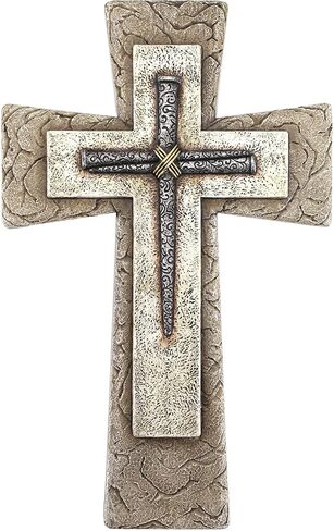 Comfy Hour Faith and Hope Collection Faux Stone with Nail Wall Cross, Religious Decoration, Polyresin in Saudi Arabia