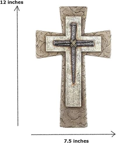 Comfy Hour Faith and Hope Collection Faux Stone with Nail Wall Cross, Religious Decoration, Polyresin in Saudi Arabia