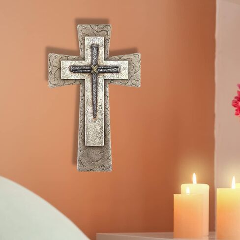 Comfy Hour Faith and Hope Collection Faux Stone with Nail Wall Cross, Religious Decoration, Polyresin in Saudi Arabia