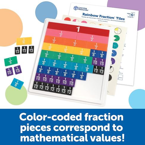Learning Resources Rainbow Fraction Tiles - 54 Pieces, Ages 6+ Early Math Skills, Visual Aid, Math for Kids, Teacher Supplies in Saudi Arabia