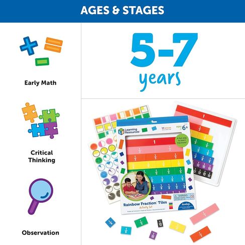 Learning Resources Rainbow Fraction Tiles - 54 Pieces, Ages 6+ Early Math Skills, Visual Aid, Math for Kids, Teacher Supplies in Saudi Arabia