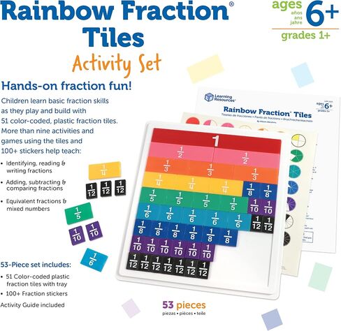Learning Resources Rainbow Fraction Tiles - 54 Pieces, Ages 6+ Early Math Skills, Visual Aid, Math for Kids, Teacher Supplies in Saudi Arabia