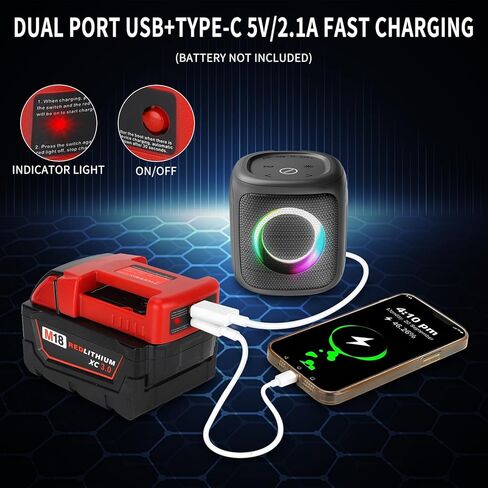 5 حزم محول شاحن USB لبطارية ميلووكي M18 18 فولت، حاملات البطاريات مع منافذ شحن سريع USB-A وUSB-C 2.1A in Kuwait