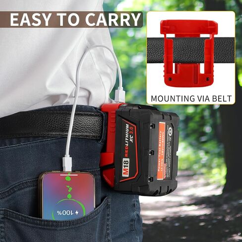 5 حزم محول شاحن USB لبطارية ميلووكي M18 18 فولت، حاملات البطاريات مع منافذ شحن سريع USB-A وUSB-C 2.1A in Kuwait