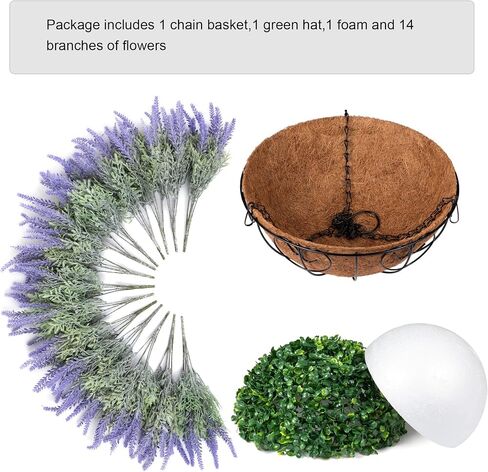 Ivydale Artificial Fake Hanging Flowers Plants Basket for Outdoor Spring Decor, Faux Silk Purple Lavender in Pot Planter Realistic UV Resistant for Home Outside Patio Porch Balcony Yard in Saudi Arabia