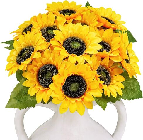 Winlyn 12 Pcs Artificial Sunflower Stems 10.6" Tall Yellow Silk Sunflowers Stems Sunflowers Artificial Flowers for Bouquets Vase Centerpiece Wreaths Floral Arrangements Party Decorations Outdoors in Saudi Arabia