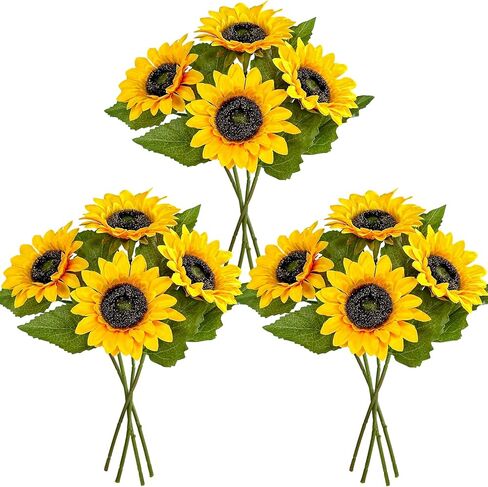 Winlyn 12 Pcs Artificial Sunflower Stems 10.6" Tall Yellow Silk Sunflowers Stems Sunflowers Artificial Flowers for Bouquets Vase Centerpiece Wreaths Floral Arrangements Party Decorations Outdoors in Saudi Arabia