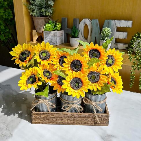 Winlyn 12 Pcs Artificial Sunflower Stems 10.6" Tall Yellow Silk Sunflowers Stems Sunflowers Artificial Flowers for Bouquets Vase Centerpiece Wreaths Floral Arrangements Party Decorations Outdoors in Saudi Arabia