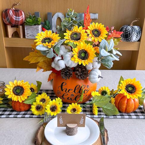 Winlyn 12 Pcs Artificial Sunflower Stems 10.6" Tall Yellow Silk Sunflowers Stems Sunflowers Artificial Flowers for Bouquets Vase Centerpiece Wreaths Floral Arrangements Party Decorations Outdoors in Saudi Arabia