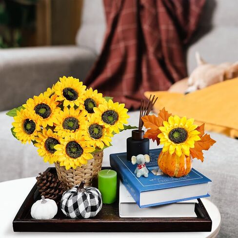 Winlyn 12 Pcs Artificial Sunflower Stems 10.6" Tall Yellow Silk Sunflowers Stems Sunflowers Artificial Flowers for Bouquets Vase Centerpiece Wreaths Floral Arrangements Party Decorations Outdoors in Saudi Arabia