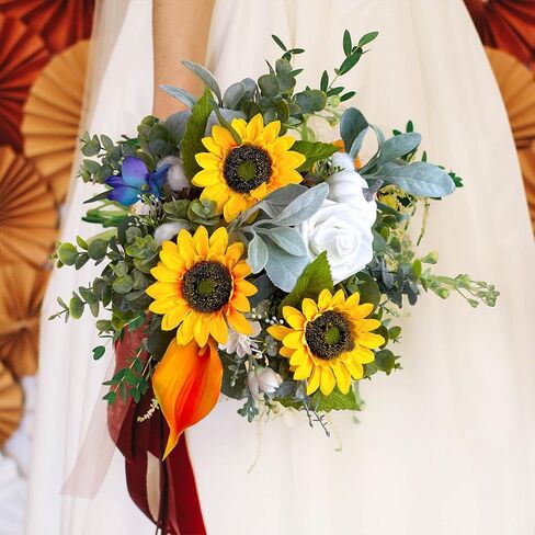 Winlyn 12 Pcs Artificial Sunflower Stems 10.6" Tall Yellow Silk Sunflowers Stems Sunflowers Artificial Flowers for Bouquets Vase Centerpiece Wreaths Floral Arrangements Party Decorations Outdoors in Saudi Arabia