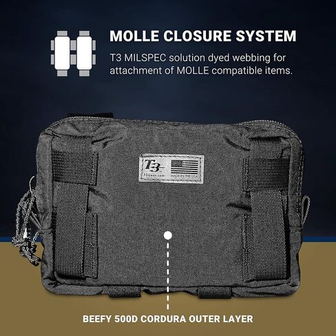 حقيبة T3 Super Admin، حقيبة تكتيكية متوافقة مع MOLLE لتخزين معدات الإدارة، حقيبة خارجية شديدة التحمل للمشي لمسافات طويلة والترفيه، سوداء in Kuwait