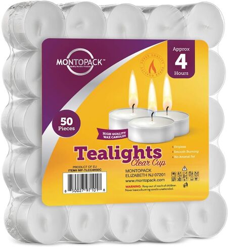 MontoPack Unscented White Tealight Candles Bulk [50] | 4 Hours of Smokeless, Dripless, Long Lasting Burning Paraffin Tea Lights | Small Votive Mini Candles for Home, Shabbat, Weddings & Emergencies in Saudi Arabia