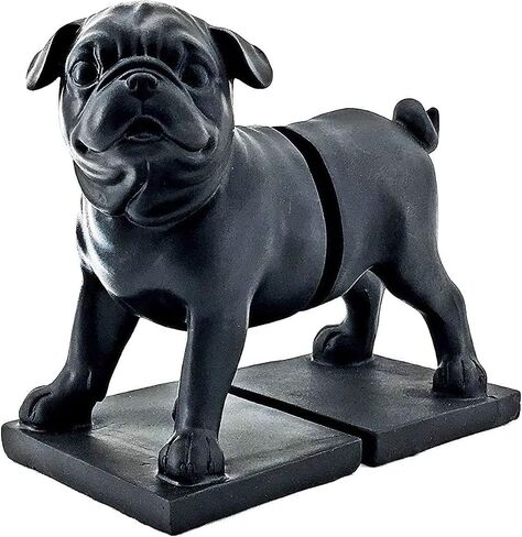 Bellaa Boston Pug Bookends, Decorative Book Ends for Bookshelves, Rustic Vintage Antique Black Animal Home Decor, Shelf Decor, Unique, Modern Living Room, Office Desk, Bookcases Decoration, 8 inch in Saudi Arabia
