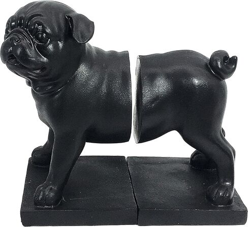Bellaa Boston Pug Bookends, Decorative Book Ends for Bookshelves, Rustic Vintage Antique Black Animal Home Decor, Shelf Decor, Unique, Modern Living Room, Office Desk, Bookcases Decoration, 8 inch in Saudi Arabia