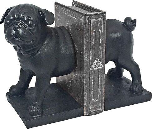 Bellaa Boston Pug Bookends, Decorative Book Ends for Bookshelves, Rustic Vintage Antique Black Animal Home Decor, Shelf Decor, Unique, Modern Living Room, Office Desk, Bookcases Decoration, 8 inch in Saudi Arabia