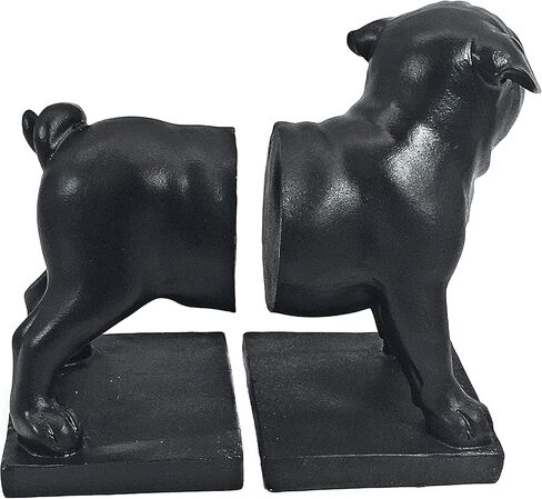 Bellaa Boston Pug Bookends, Decorative Book Ends for Bookshelves, Rustic Vintage Antique Black Animal Home Decor, Shelf Decor, Unique, Modern Living Room, Office Desk, Bookcases Decoration, 8 inch in Saudi Arabia