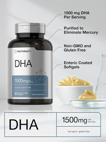 DHA Supplement 1500mg | 90 Softgels | EPA, Omega 3, DHA | Non-GMO, Gluten Free | by Horbaach in Saudi Arabia