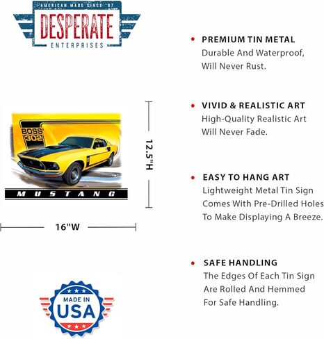 Desperate Enterprises Shelby Cobra - American Muscle Tin Sign - Nostalgic Vintage Metal Wall Decor - Made in USA in Kuwait