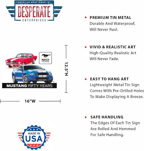 Desperate Enterprises Shelby Cobra - American Muscle Tin Sign - Nostalgic Vintage Metal Wall Decor - Made in USA in Saudi Arabia