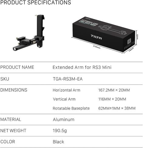 Tilta Extended Arm for RS3 Mini | Custom Designed | Lower Center of Gravity | ROTATABLE BASEPLATE | Extended ARM | Lightweight & Durable |TGA-RS3M-EA in Saudi Arabia