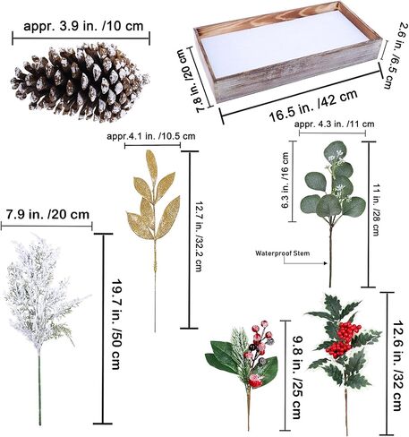 Winlyn Bulk Christmas Centerpiece DIY Winter Arrangement Artificial Snowy Christmas Floral Picks Assorted Red Berry Cedar Pine Cone Picks in Rectangle Wooden Box Rustic Farmhouse Holiday Table Décor in Saudi Arabia