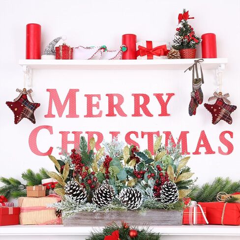 Winlyn Bulk Christmas Centerpiece DIY Winter Arrangement Artificial Snowy Christmas Floral Picks Assorted Red Berry Cedar Pine Cone Picks in Rectangle Wooden Box Rustic Farmhouse Holiday Table Décor in Saudi Arabia