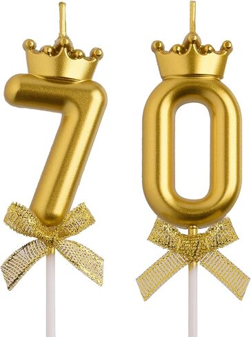 70th Birthday Candles, Gold 70 Year Old Number Birthday Candles, Number 70 Candles for Men Women, Happy Birthday Party Decorations Cake Topper Gifts for Wedding Anniversary Celebration in Kuwait