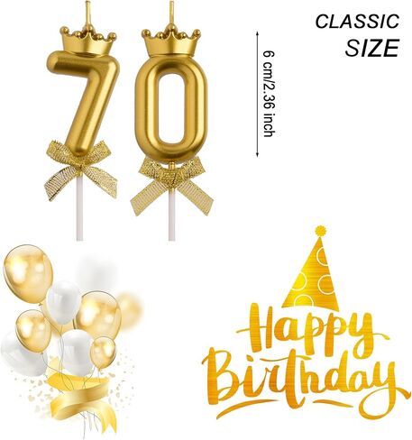70th Birthday Candles, Gold 70 Year Old Number Birthday Candles, Number 70 Candles for Men Women, Happy Birthday Party Decorations Cake Topper Gifts for Wedding Anniversary Celebration in Kuwait