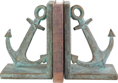 Deco 79 Polystone Anchor Distressed Patina Bookends with Gold Foil Accents, Set of 2 4" W, 8" H, Blue in Saudi Arabia