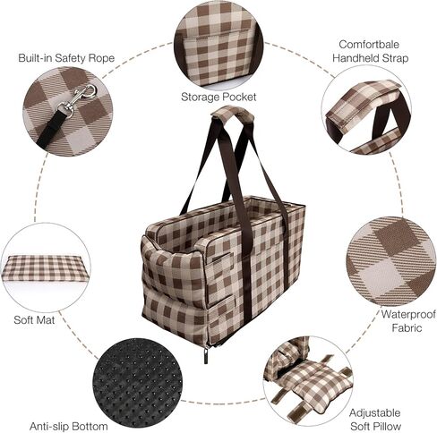 مقعد سيارة للكلاب الصغيرة 5-15 باوند، مقعد سيارة لوحدة التحكم المركزية للحيوانات الاليفة، مقعد سيارة محمول بمسند ذراع للجراء قابل للغسل، شنطة حمل لمقعد السيارة للقطط والكلاب in Kuwait