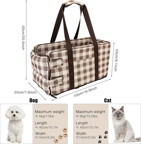 مقعد سيارة للكلاب الصغيرة 5-15 باوند، مقعد سيارة لوحدة التحكم المركزية للحيوانات الاليفة، مقعد سيارة محمول بمسند ذراع للجراء قابل للغسل، شنطة حمل لمقعد السيارة للقطط والكلاب in Kuwait