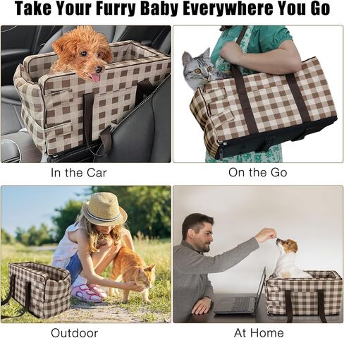 مقعد سيارة للكلاب الصغيرة 5-15 باوند، مقعد سيارة لوحدة التحكم المركزية للحيوانات الاليفة، مقعد سيارة محمول بمسند ذراع للجراء قابل للغسل، شنطة حمل لمقعد السيارة للقطط والكلاب in Kuwait