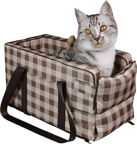 مقعد سيارة للكلاب الصغيرة 5-15 باوند، مقعد سيارة لوحدة التحكم المركزية للحيوانات الاليفة، مقعد سيارة محمول بمسند ذراع للجراء قابل للغسل، شنطة حمل لمقعد السيارة للقطط والكلاب in Kuwait