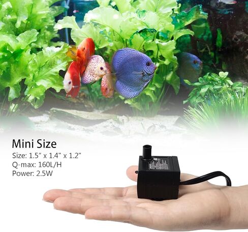 VERABE Mini Submersible Water Pump, Small Fountain Pump (2.5W 160L/H) for Aquarium Fish Tank, Tabletop Fountain, Pet Fountain, Hydroponics in Kuwait