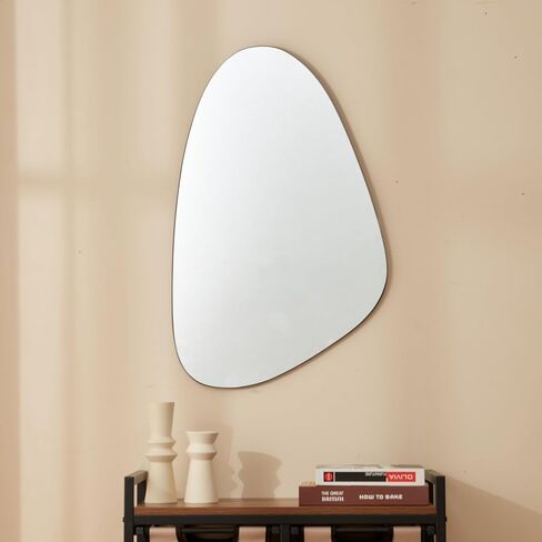Unique & Modern Irregular Wall Mirror for Bathroom Vanity & Living Room, Asymmetrical Decorative Wall Mirror - Wall Mounted Curvy & Wavy Oval Abstract Body Mirror for Entryway 30"x19" in Saudi Arabia