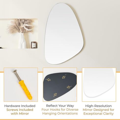 Unique & Modern Irregular Wall Mirror for Bathroom Vanity & Living Room, Asymmetrical Decorative Wall Mirror - Wall Mounted Curvy & Wavy Oval Abstract Body Mirror for Entryway 30"x19" in Saudi Arabia