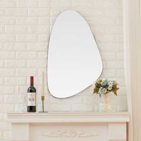 Unique & Modern Irregular Wall Mirror for Bathroom Vanity & Living Room, Asymmetrical Decorative Wall Mirror - Wall Mounted Curvy & Wavy Oval Abstract Body Mirror for Entryway 30"x19" in Saudi Arabia