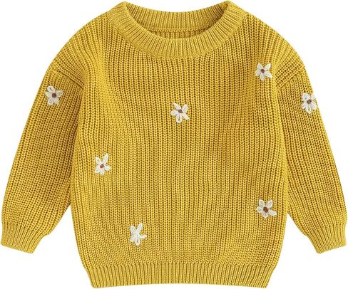 Toddler Baby Girl Knit Sweater Round Neck Long Sleeve Floral Embroidery Warm Pullover Tops Infant Fall Winter Clothes in Kuwait