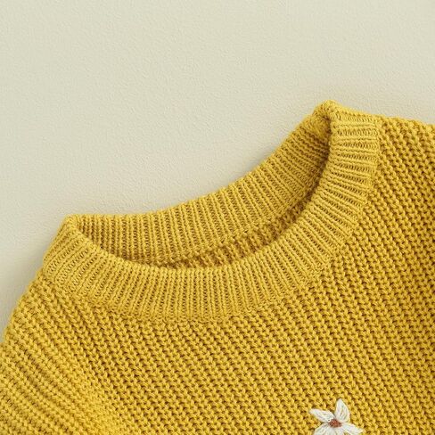 Toddler Baby Girl Knit Sweater Round Neck Long Sleeve Floral Embroidery Warm Pullover Tops Infant Fall Winter Clothes in Kuwait