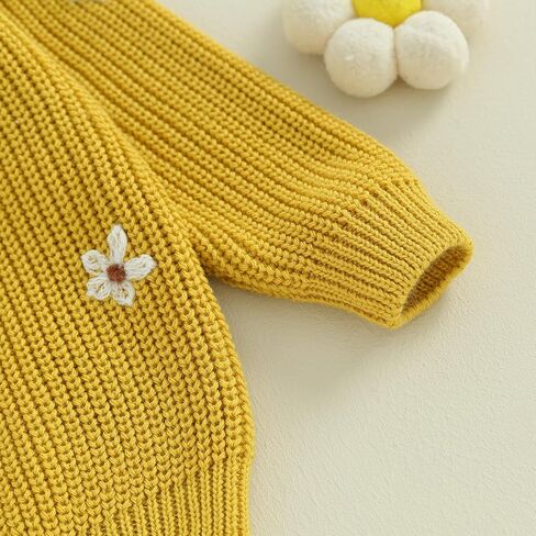 Toddler Baby Girl Knit Sweater Round Neck Long Sleeve Floral Embroidery Warm Pullover Tops Infant Fall Winter Clothes in Kuwait